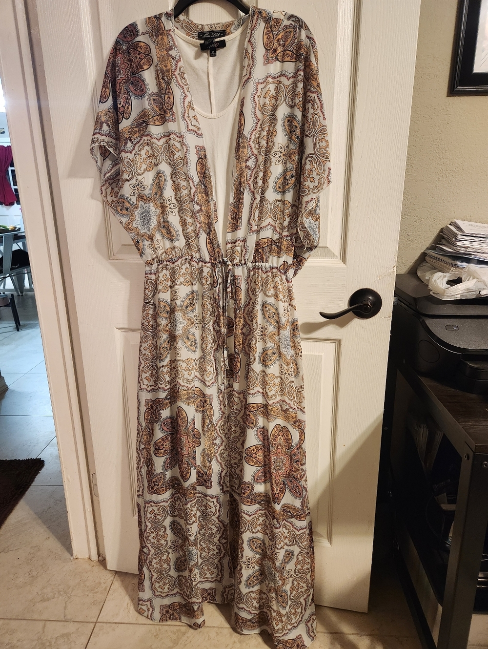 Miss Lili Cream Maxi Dress with Brown Paisley Print